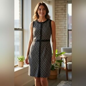 Talbots Sz 10 Petite Elegant Black and White Sleeveless Sheath Dress